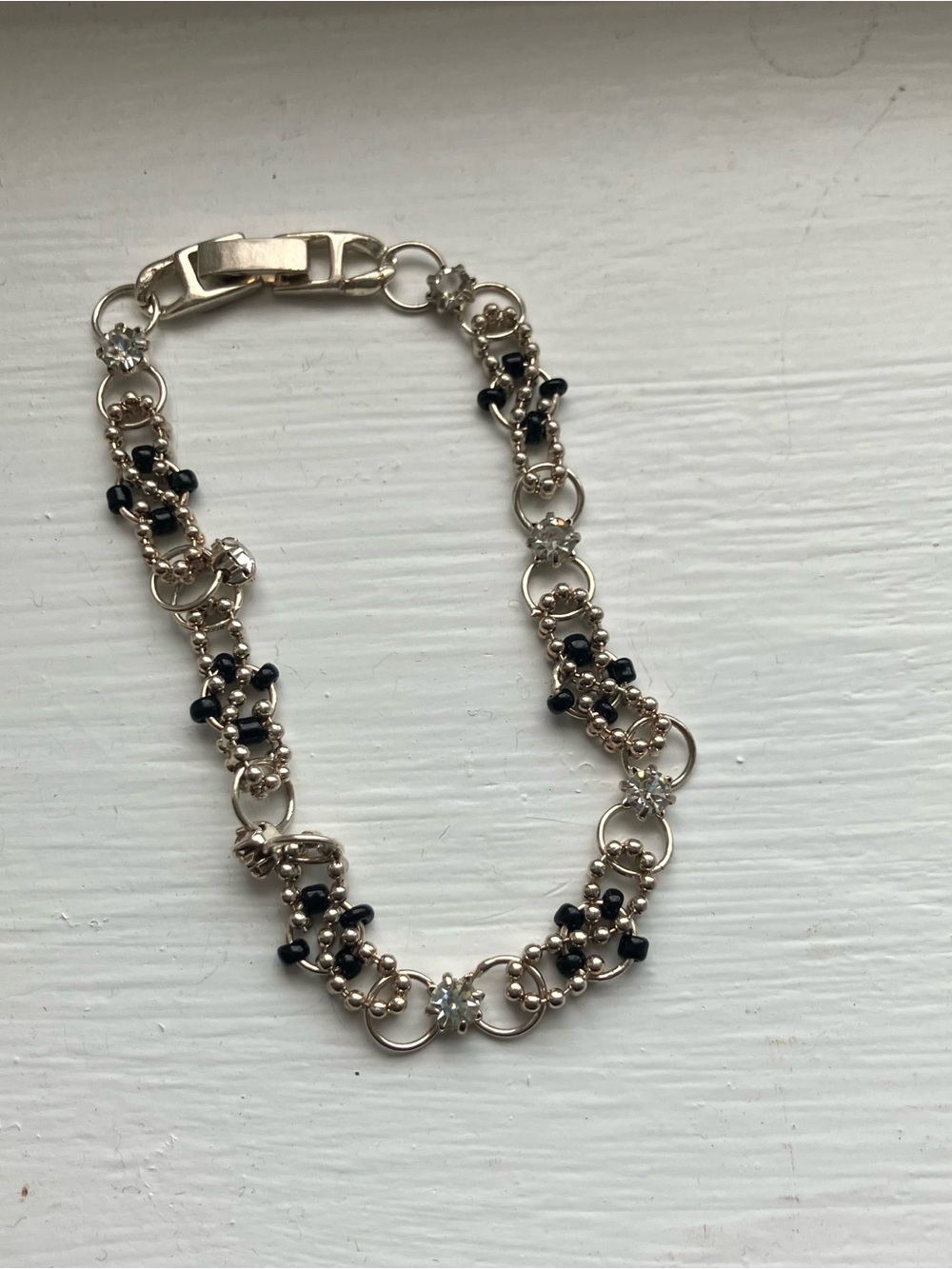 Silver Cubic Zirconia and Black Beaded Bracelet